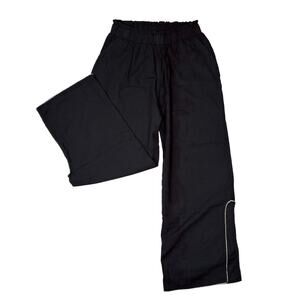 Topmark Black Cotton Blend Wide Leg Pants Side Slit Embroidered XL Resortwear